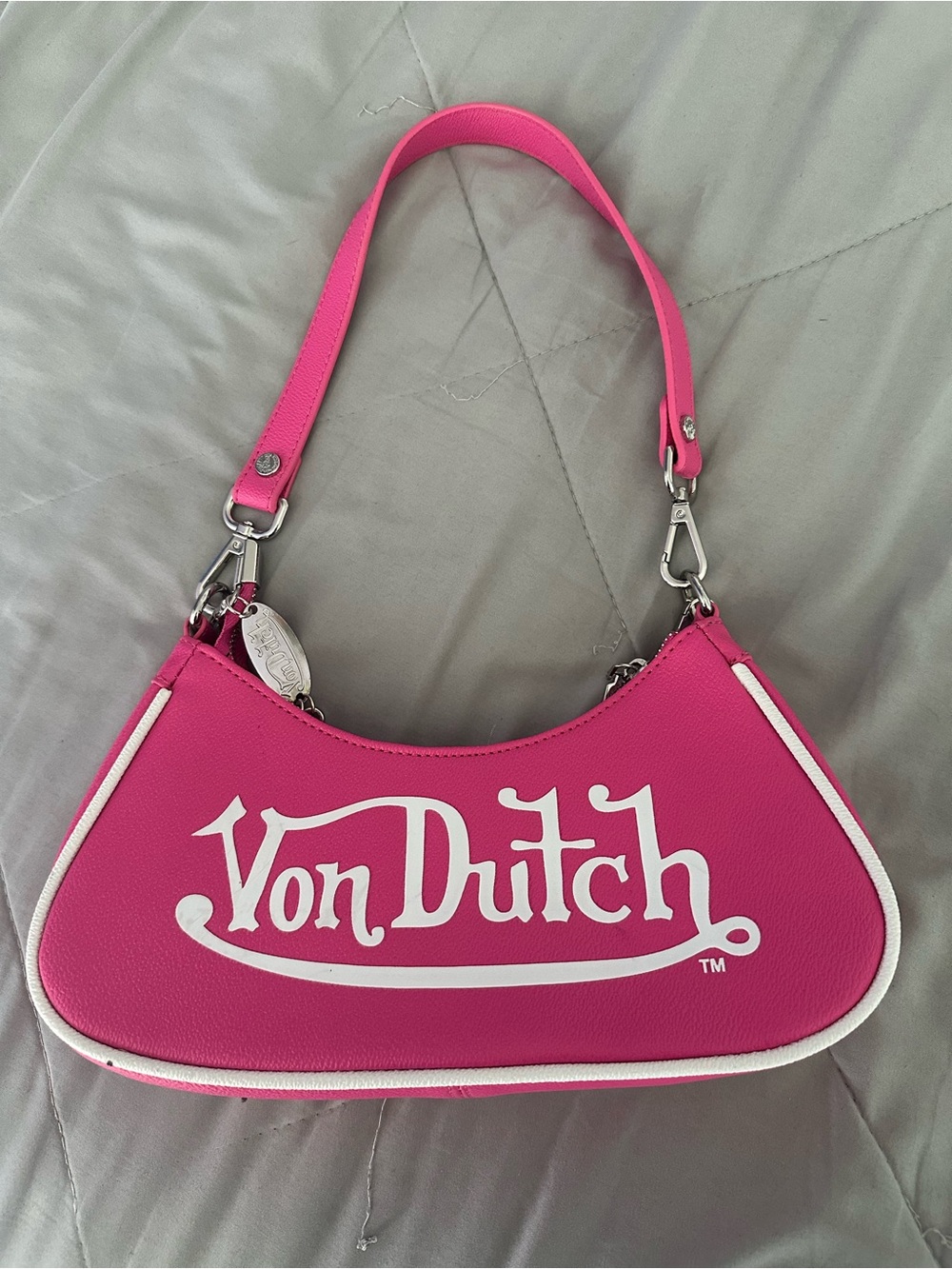 Von Dutch Pink Logo Shoulder Bag with White Trim